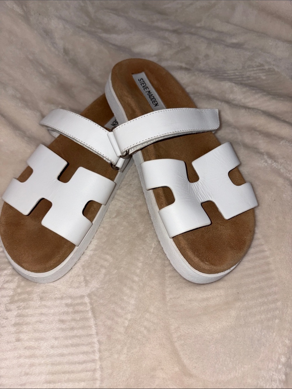 Steve Madden White Double-Strap Cutout Slide Sandals